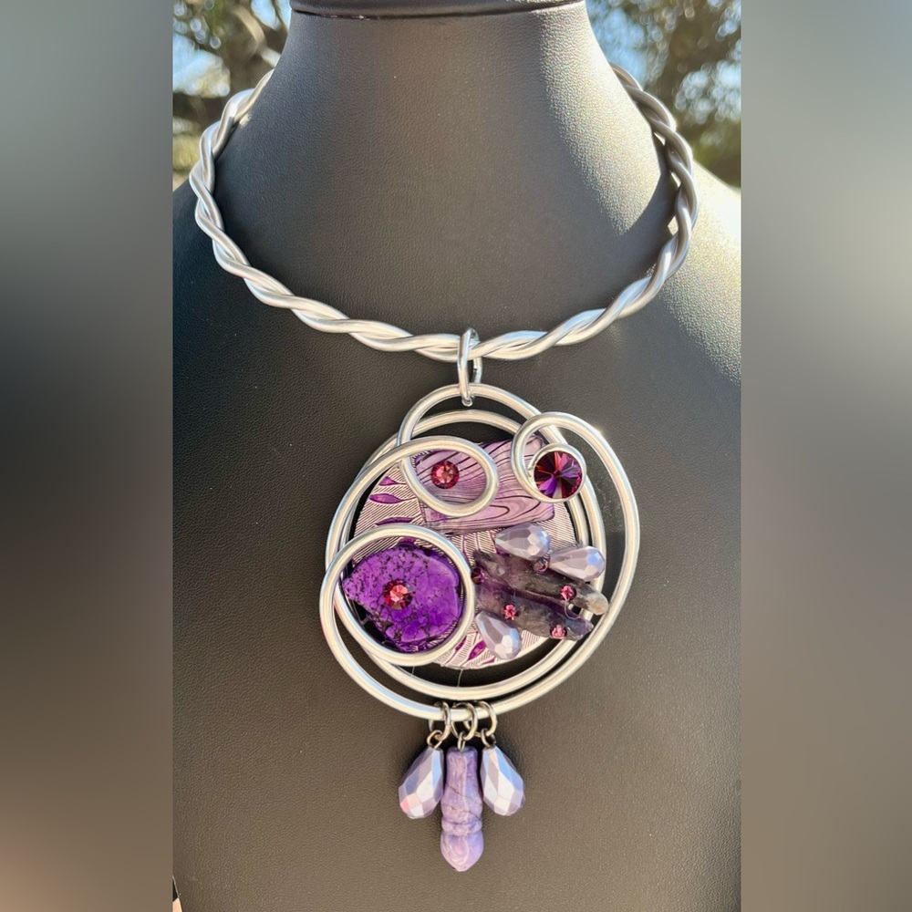 Rare Jeff Lieb Silver and Purple Pendant Necklace